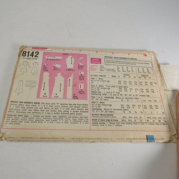 Simplicity 8142 Clothing Pattern Miss Size 12 Dress Fitted button front - Picture 6 of 9